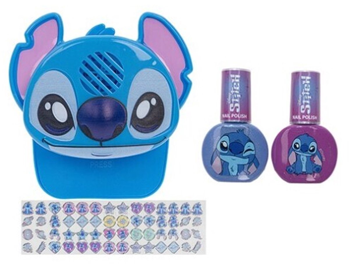 Disney stitch nageldroger met 2 nagellakken stickers – blauw en paars – kinder nagelstudio set – nagellak – leuk cadeau voor sinterklaas kerst