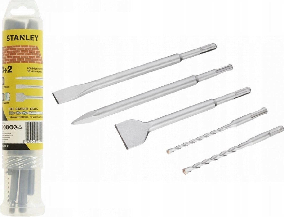 Stanley beitel en boren sds+ 5 in set, ø6x160, 8x160, puntbeitel sta54400-xj