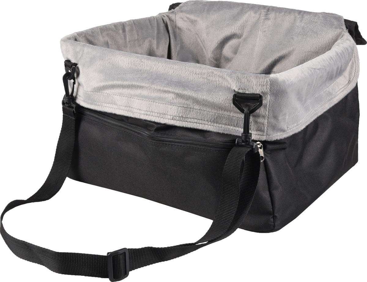 Flamingo autostoel hond – autostoel ula zwart – 41x36x25cm – pluche reisstoel met verstevigd frame – veilig comfortabel voor kleine honden