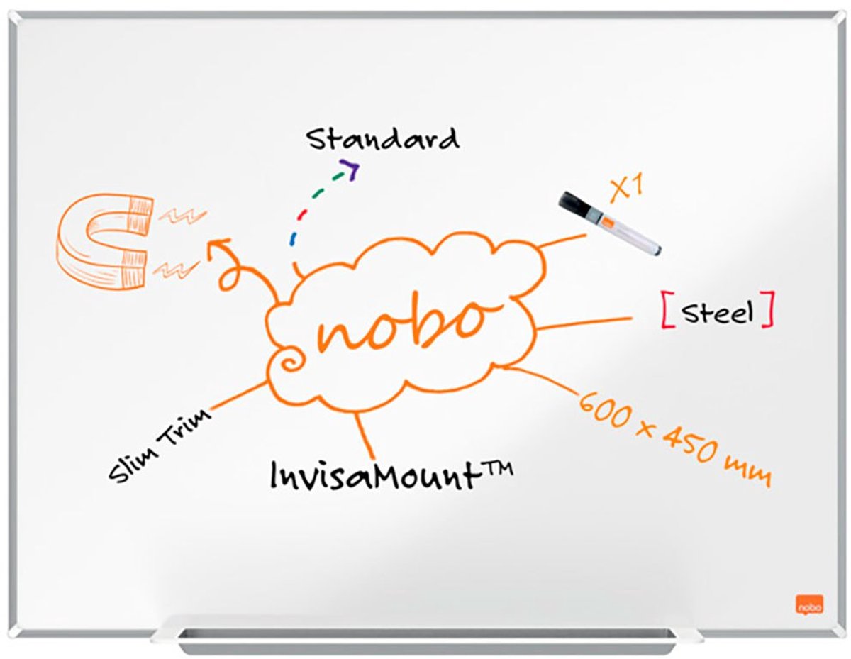 Nobo impression pro magnetisch whiteboard van staal met pennengoot - inclusief whiteboard marker - 600x450mm - wit