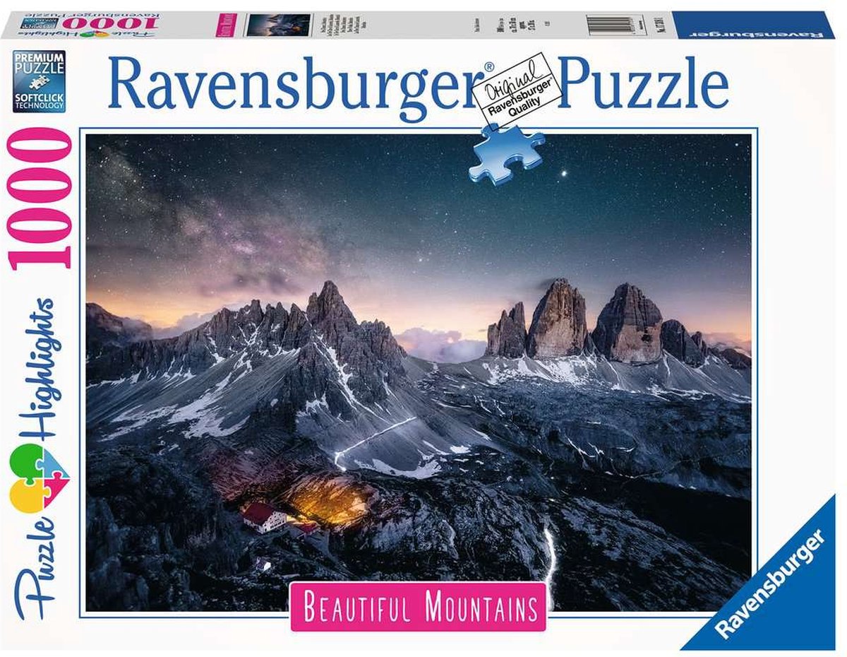 Ravensburger puzzel drei zinnen, dolomieten - legpuzzel - 1000 stukjes