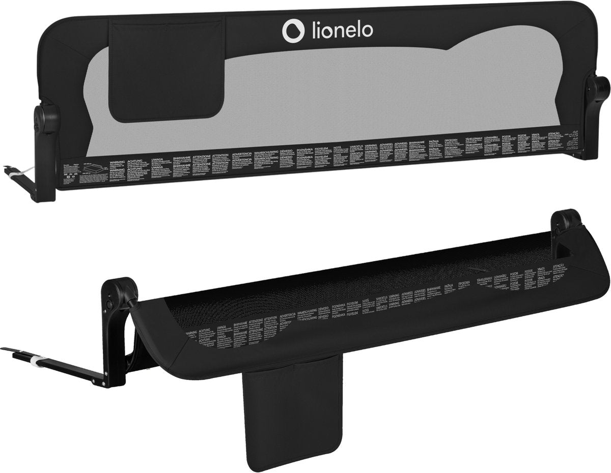 Lionelo eva bedhekje – veiligheidsbarrière tot 27 kg – 180° opvouwbaar – 150 cm breed – duurzaam aluminium frame – securebelt standsafe blokkade – voor kinderen 18m-5j