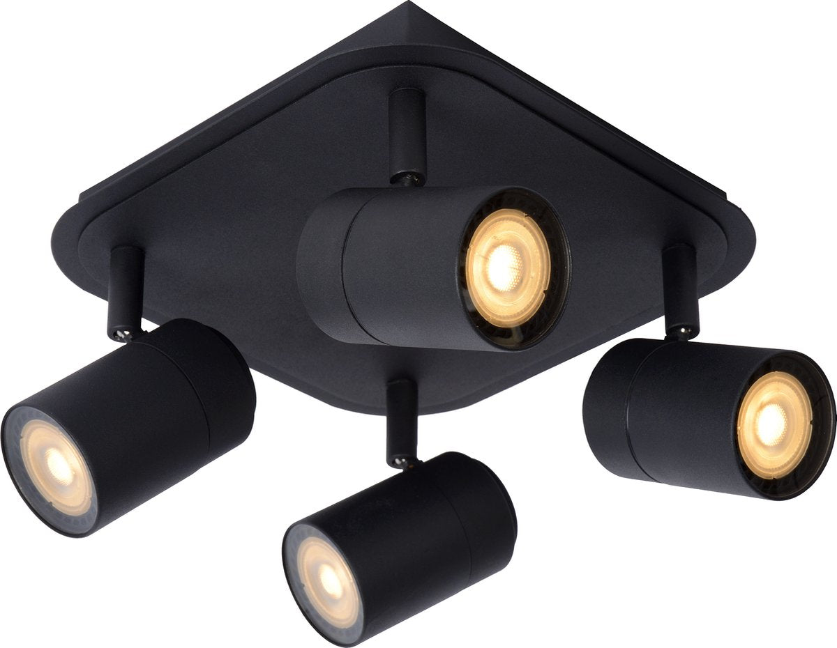 Lucide lennert - plafondspot (plafondlamp) badkamer - led dimbaar - gu10 - 4x5w 3000k - ip44 - zwart