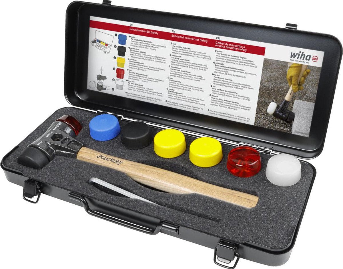 Wiha kunststof hamerset safety met assorti slagkoppen 8-delig in box - 44008
