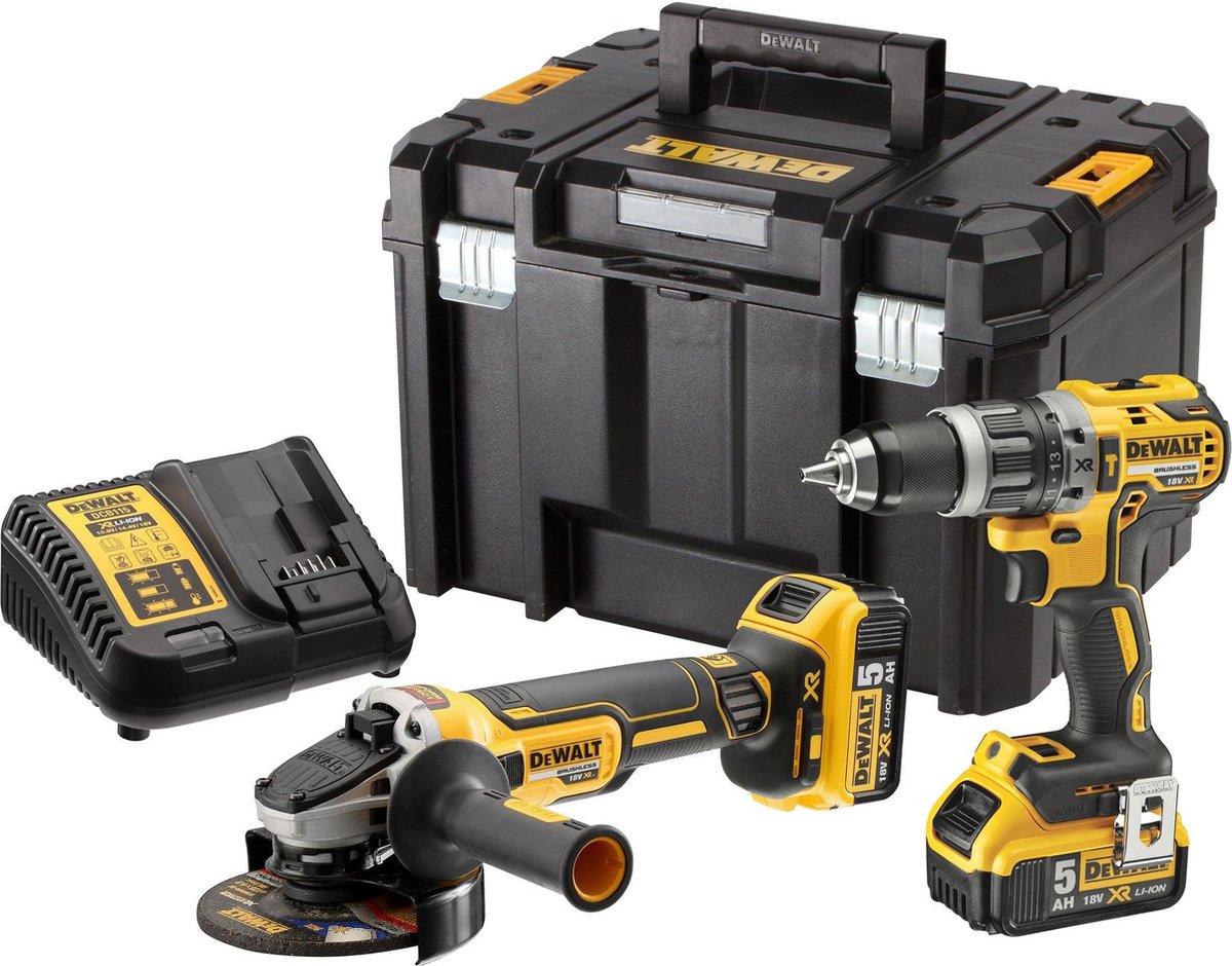 Dewalt dck2080p2t accu set | dcd796 accuboormachine + dcg405 accu haakse slijper | 18v 5.0ah li-ion