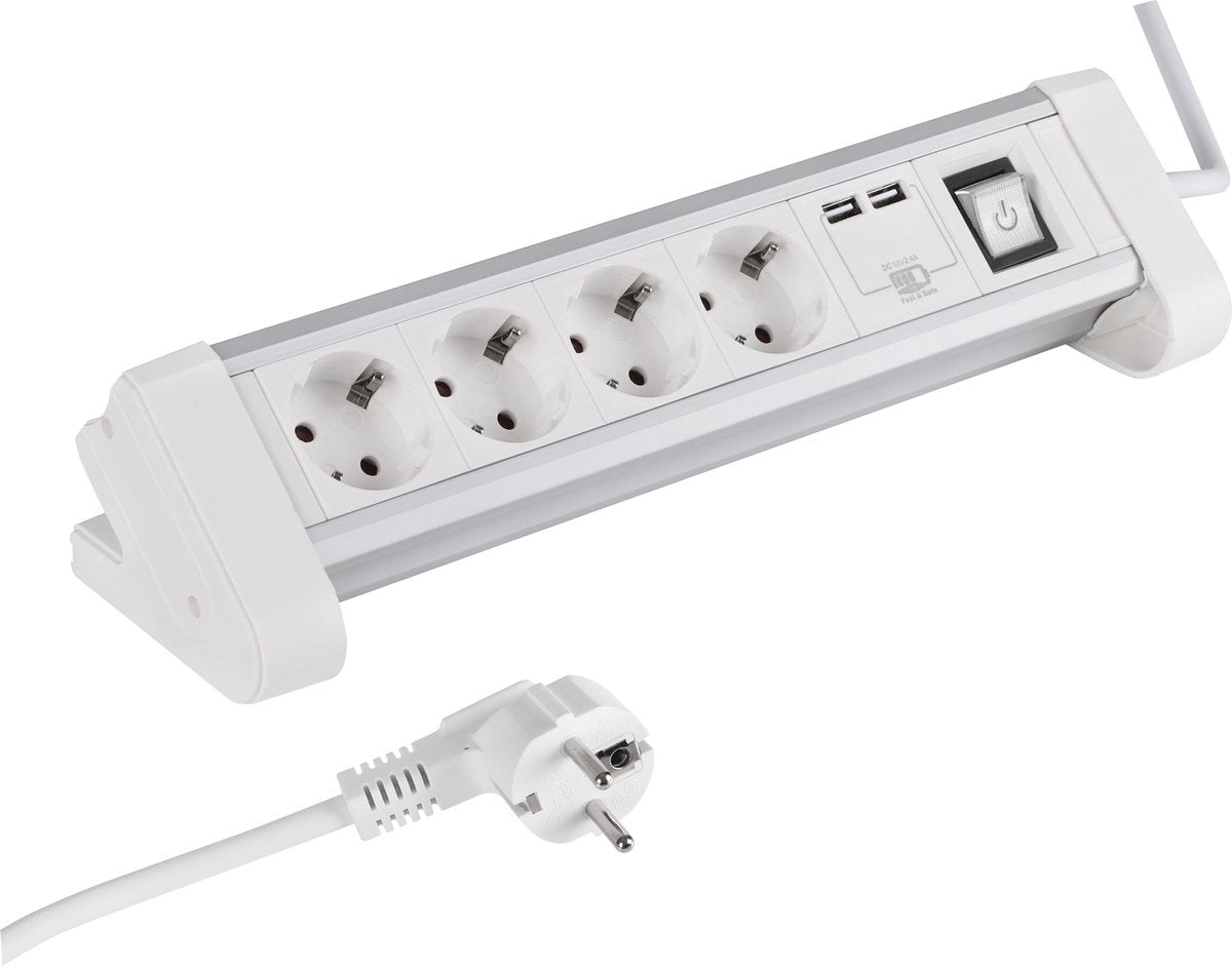 Q-link stekkerdoos - 4-voudig - randaarde - voor bureau - 2 x usb - 3 x 1.5 mm� - 1.5 m - aluminium