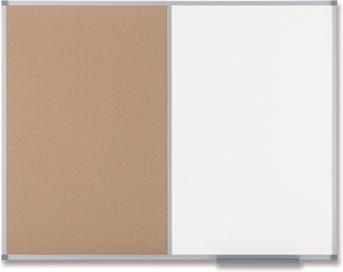 Nobo classic combi kurk staal notitiebord whiteboard memobord inclusief bevestigingsmateriaal - 900x600mm -wit natuurbruin