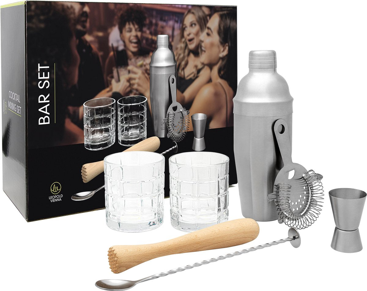 Leopold vienna - cocktail set 7-delig (cocktailshaker, pipet, muddler, barlepel, glazen) cadeau giftset