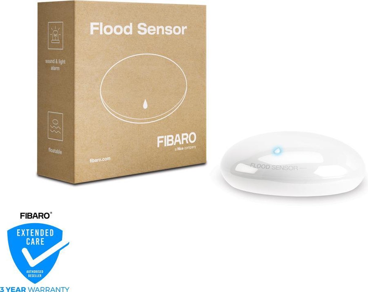 Fibaro flood sensor - watermelder met akoestisch alarm - z-wave - met batterij