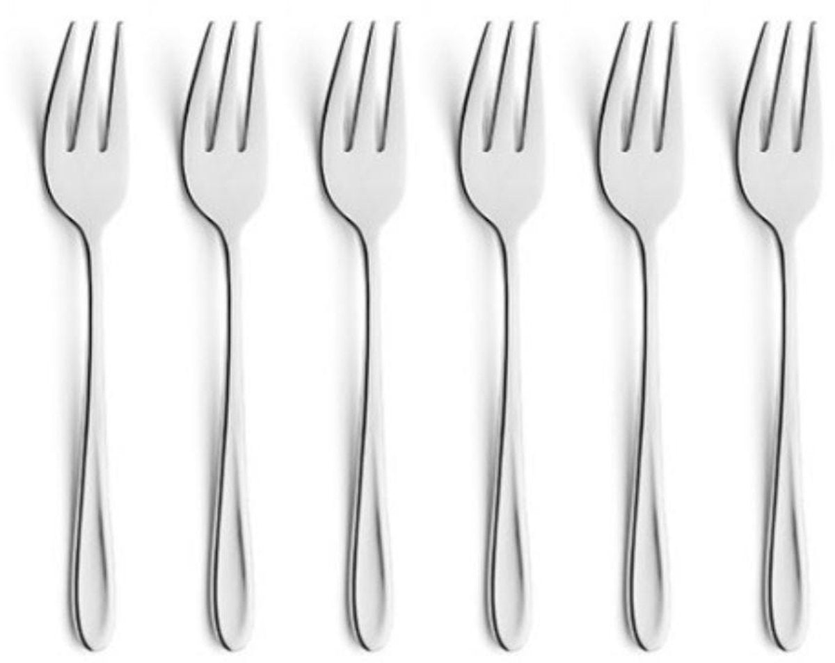 Amefa monaco - 6-delige gebaksvorkjes set - voor 6 personen - zilverkleurig - rvs - vaatwasmachinebestendig - 18 10 - 6 persoons