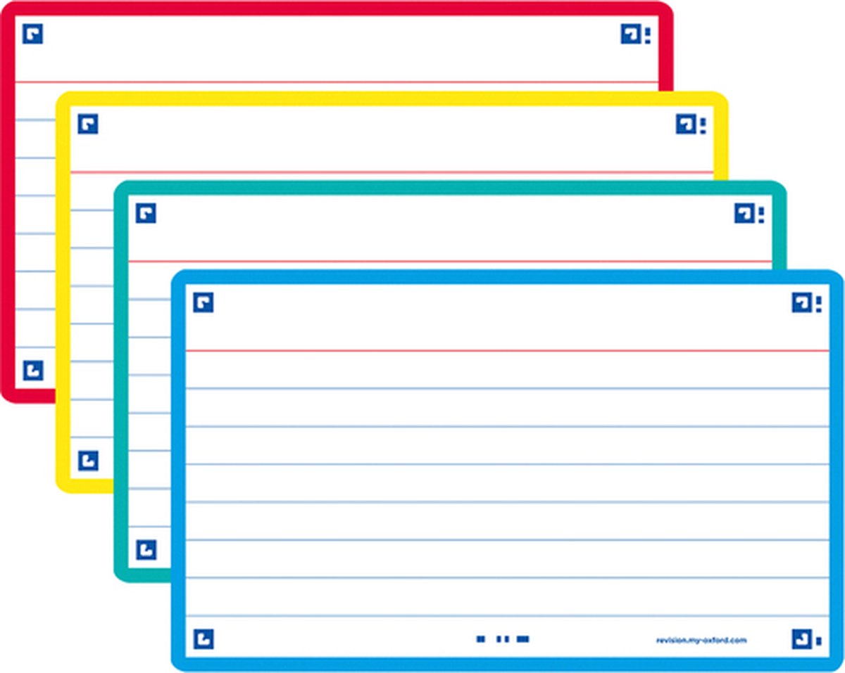 Oxford flash 2.0 flashcards - gelijnd - a7 - 80 stuks - 4 kleuren