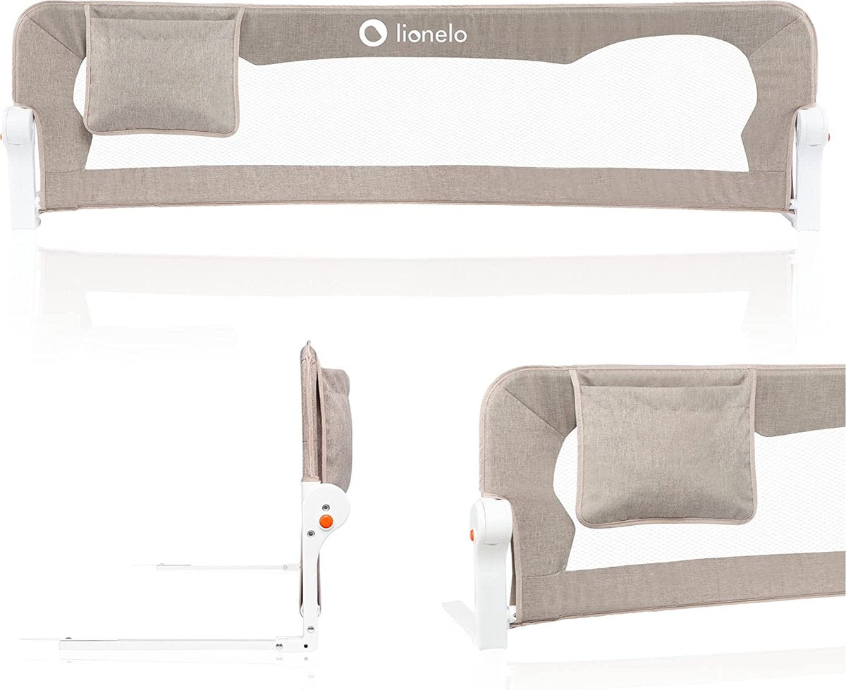 Lionelo eva bedhekje – veiligheidsbarrière tot 27 kg – 180° opvouwbaar – 150 cm breed – duurzaam aluminium frame – securebelt standsafe blokkade – voor kinderen 18m-5j
