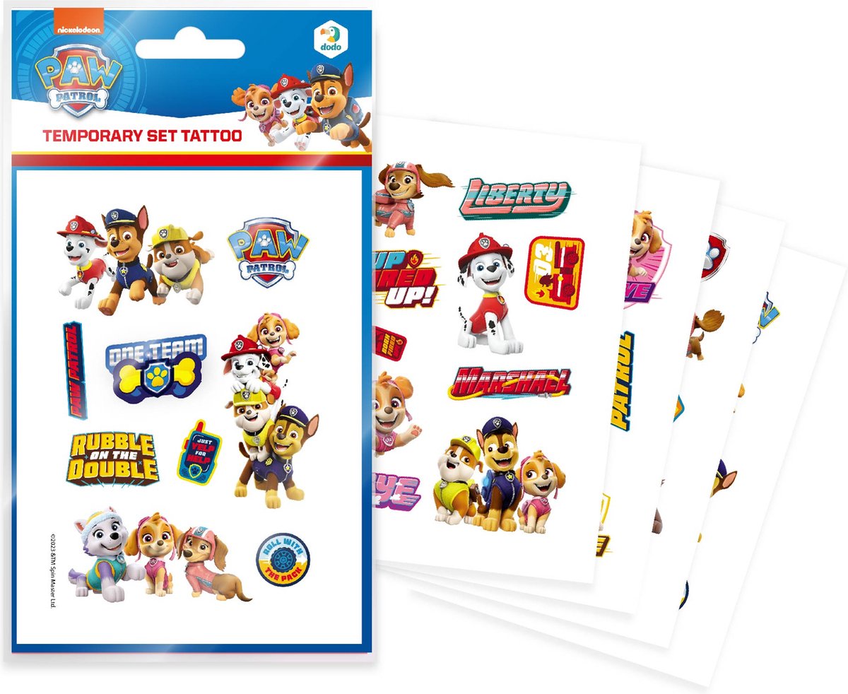 Dodo toys paw patrol tattoos kinderen - 4 vellen - 46 kinder tattoos - tattoo stickers - tijdelijke tattoo - tattoo voor kinderen - plaktattoo paw patrol - tattoo jongens