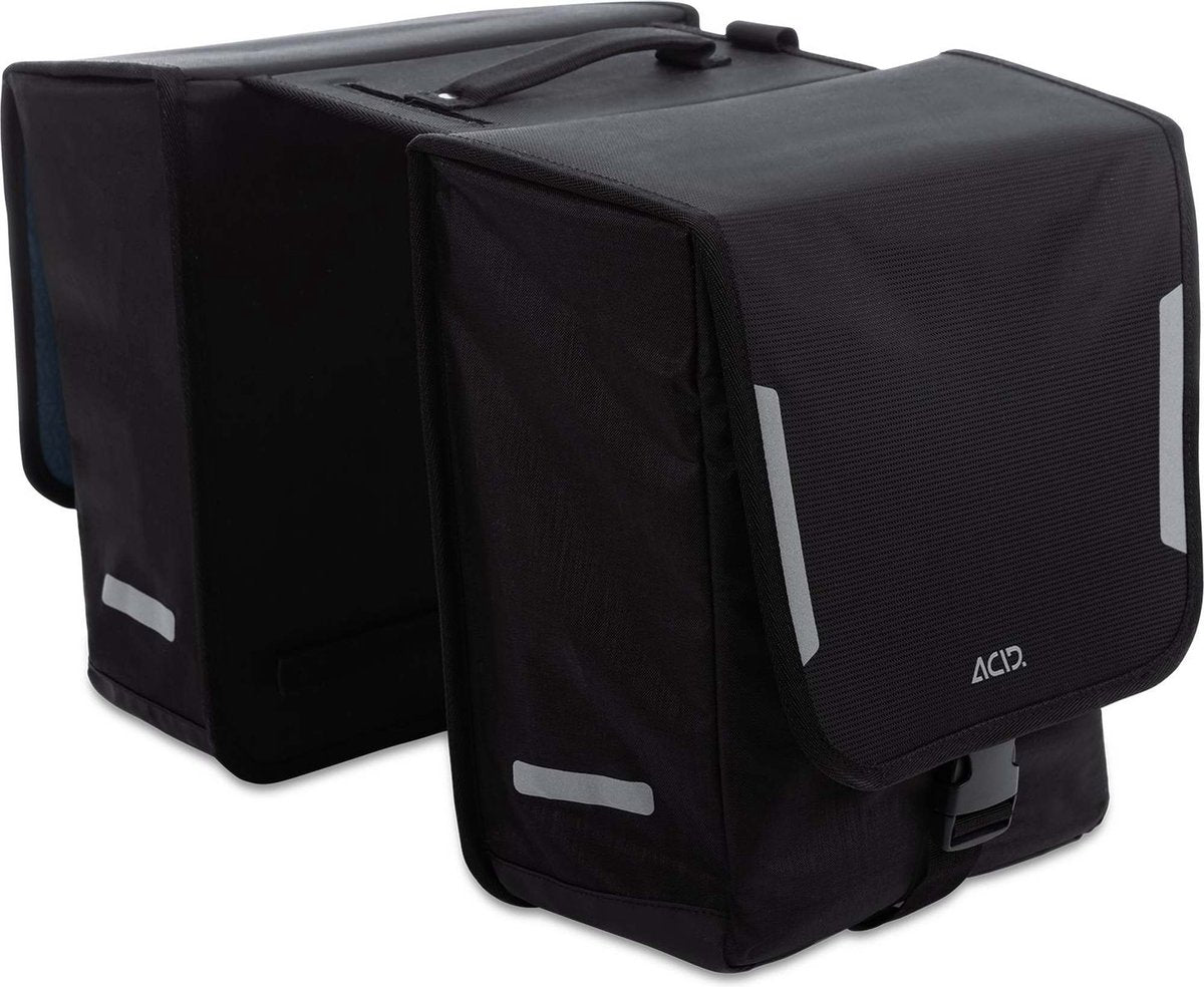 Acid pannier bag ciy 15 classic double - 60 l - dubbele fietstas - voor elektrische en standaard fietsen - inclusief regenhoes - reflectoren - l35 x b34 x h47 cm - zwart