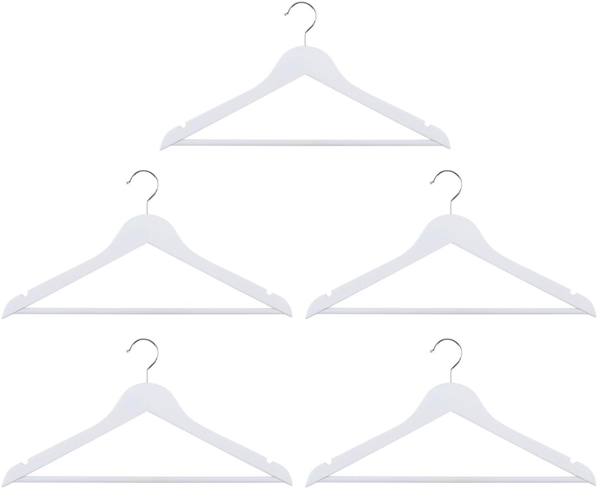 Alpina witte kledinghangers hout set 5 stuks – kleerhangers voor brede schouders - kledinghanger met draaibare haak - kleding hangers met anti‑slip wit met broeklat