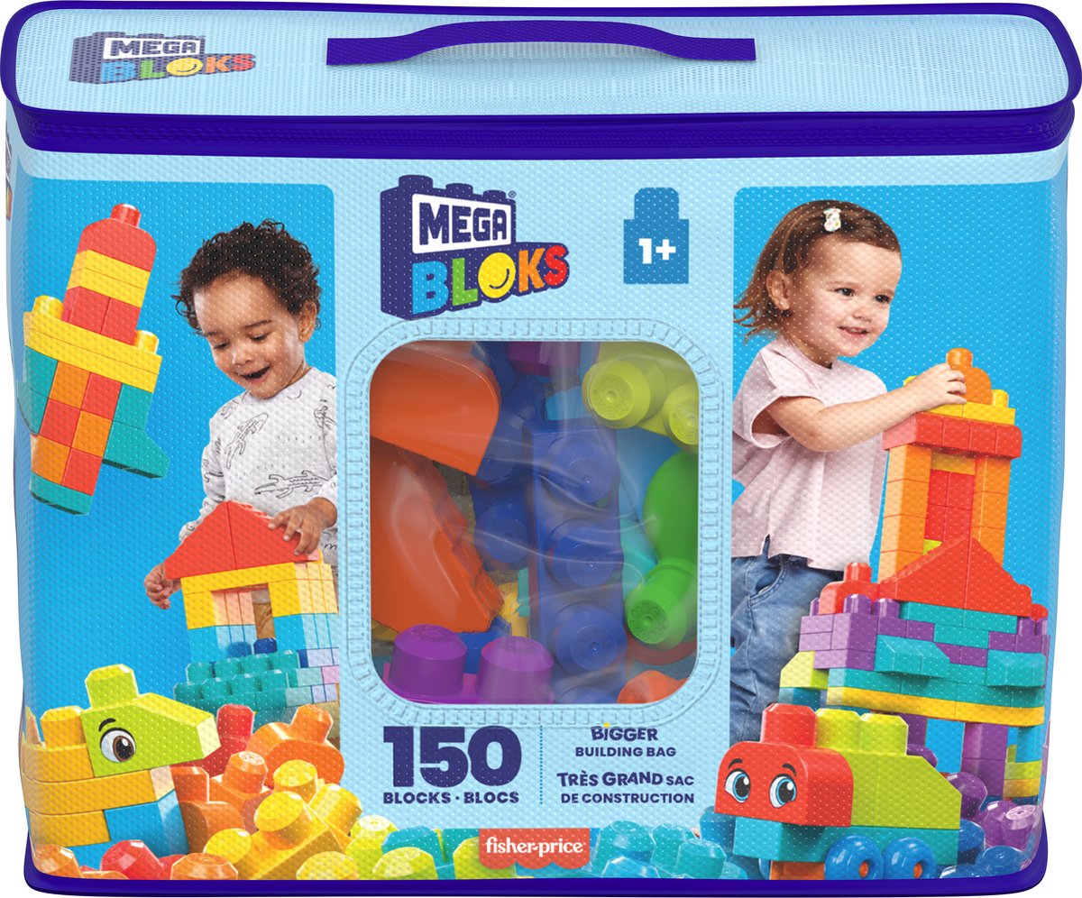 Mega bloks bouwtas - 150 blokken speelgoed voor 1+ jaar - stimuleert fantasie