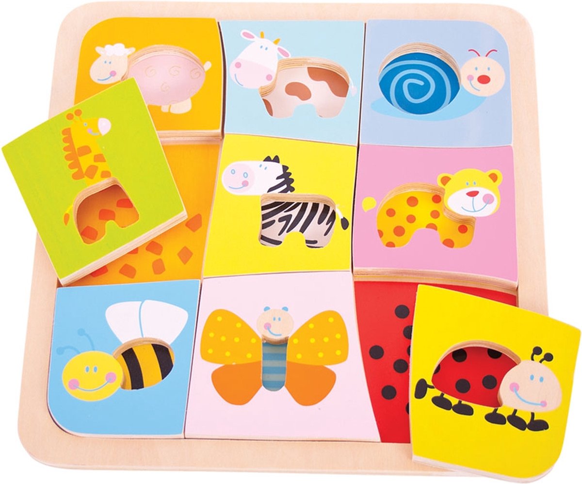Bigjigs houten dieren patronen puzzel, 9st.