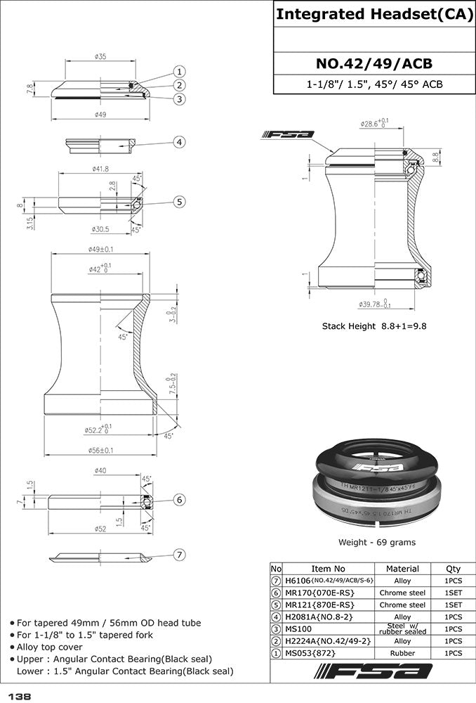 Fsa no. 42 49 acb headset