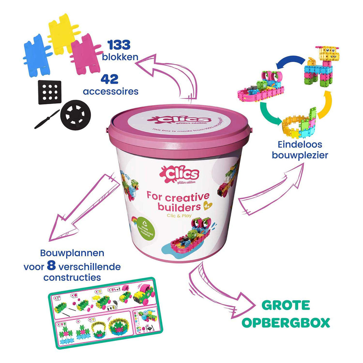 Clics bouwblokken - glitter bouwset 8in1