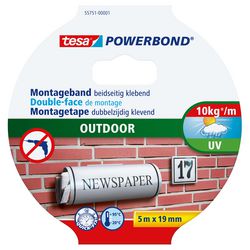 Tesa powerbond outdoor dubbelzijdig klevende montagetape, 5m:19mm