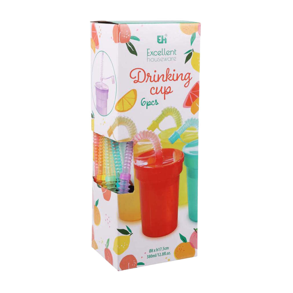 Koopman gekleurde drinkbekers speelgoed met rietje - set van 6 kunststof bekers.