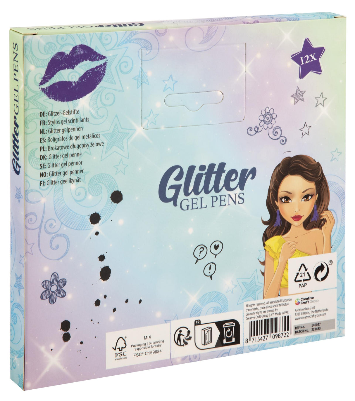 Besties glittergelpennen, 12st.