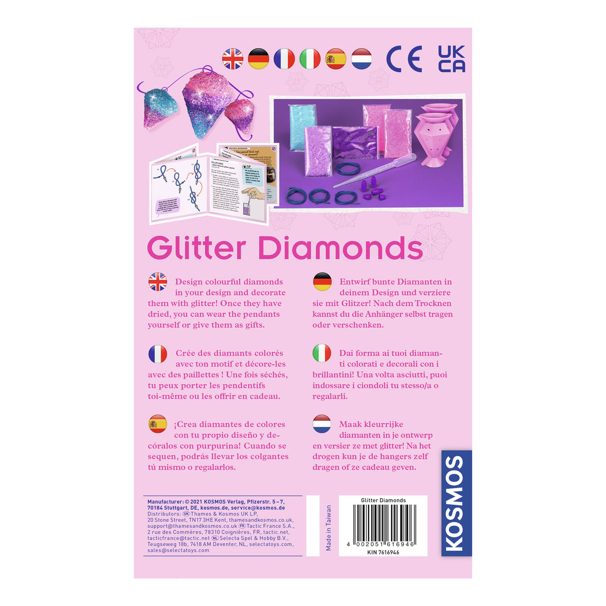 Kosmos glitter diamonds – experimenteerset – giet en versier je eigen diamanten – met glinsterpoeder en sieradendoosje – glitter diamanten