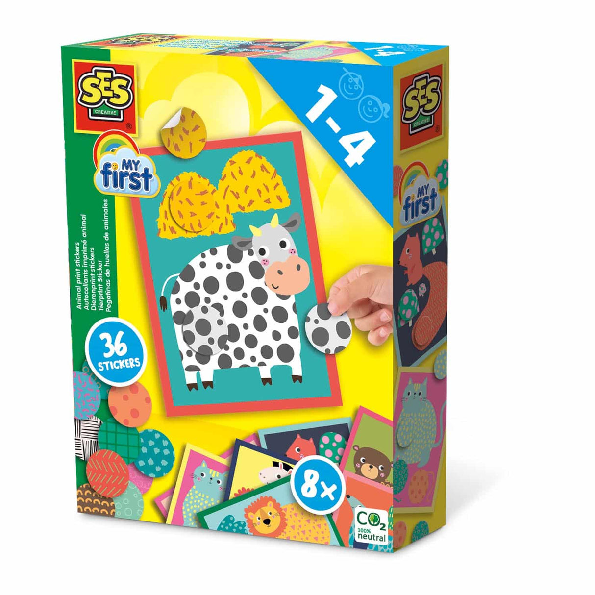 Ses creative - my first - dierenprint stickers - 8 kaarten met 36 stickers - plak de juiste kleuren en patronen op de kaart – educatief speelgoed 1 tot 4 jaar