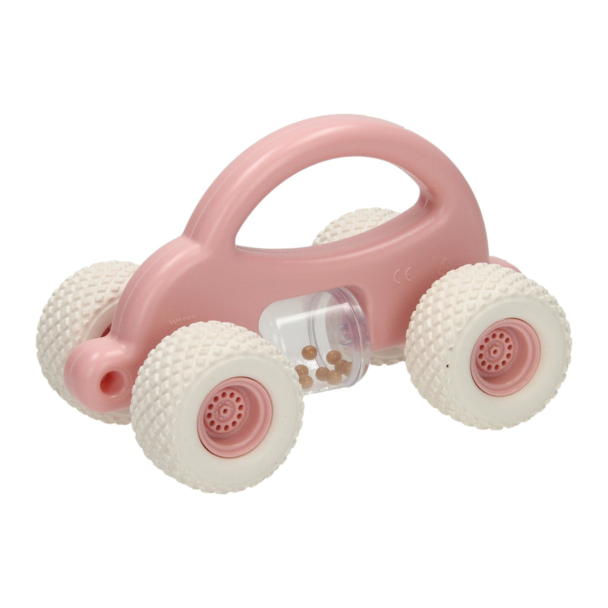 Cavallino peuter speelgoedauto met rammelaar - pastel roze