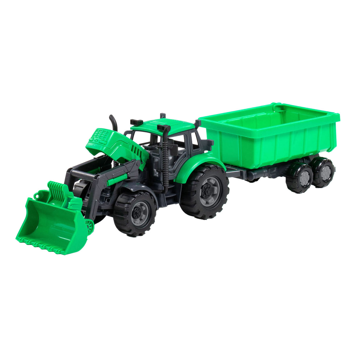 Cavallino tractor met lader en aanhang kiepwagen groen, schaal 1:32