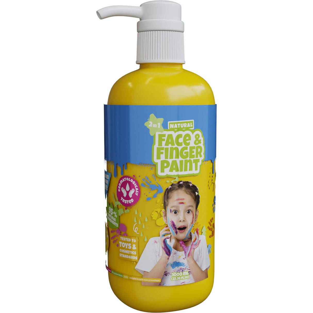 Natural face fingerpaint fles met pompje - geel, 1l - schmink