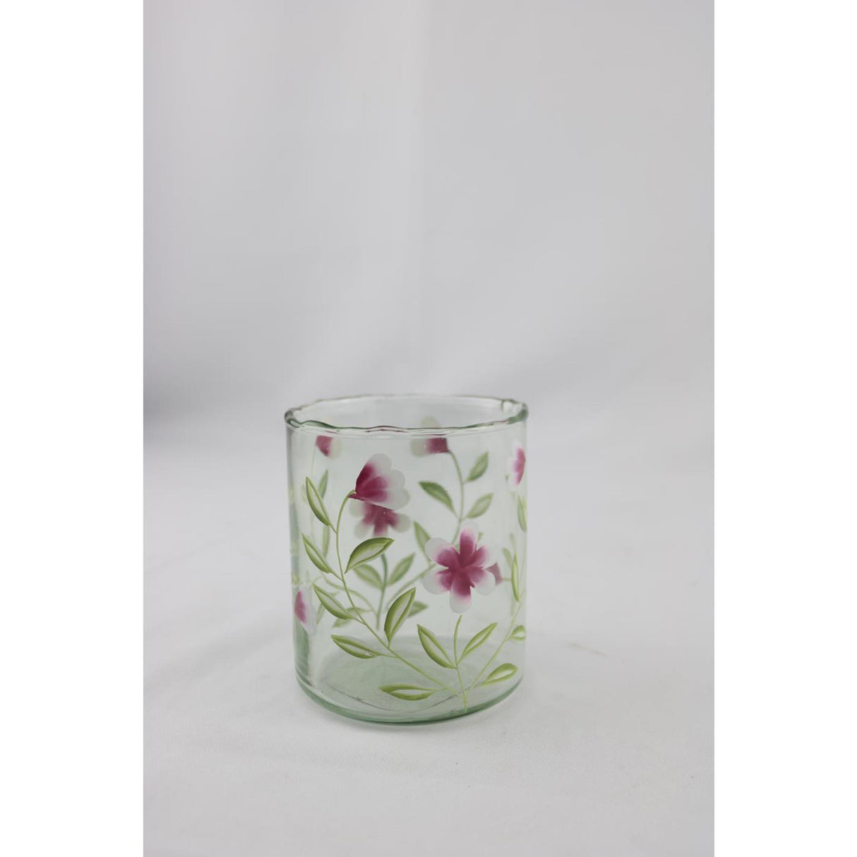 Mansion atmosphere vaas glas met roze bloemen 9x9x11cm