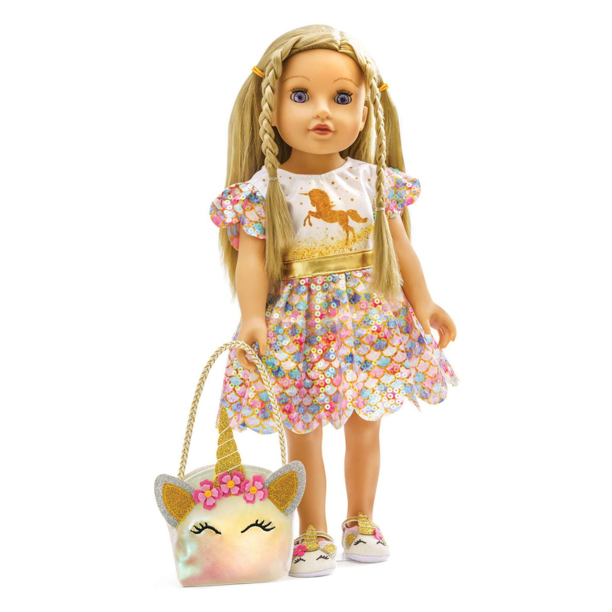 Heless pu-glitzerkleid einhorn goldy,gr.28-35cm