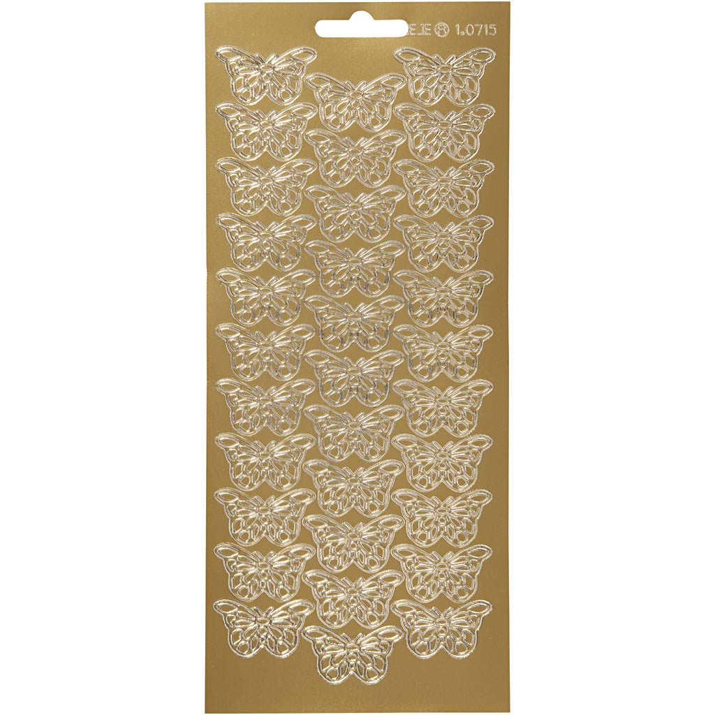 Stickers, vlinders, vel 10x23 cm, goud, 1 vel
