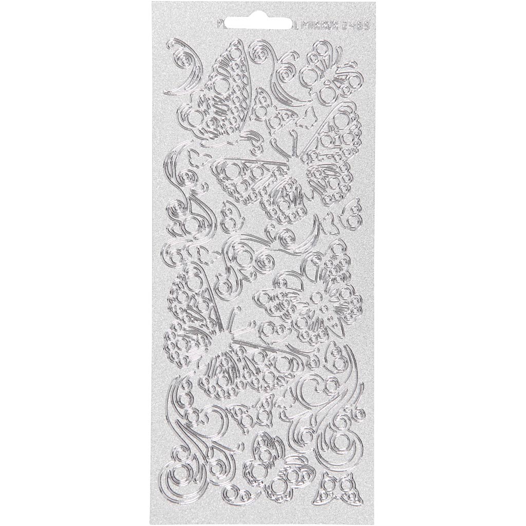 Stickers, vlinders, vel 10x23 cm, zilver, 1 vel