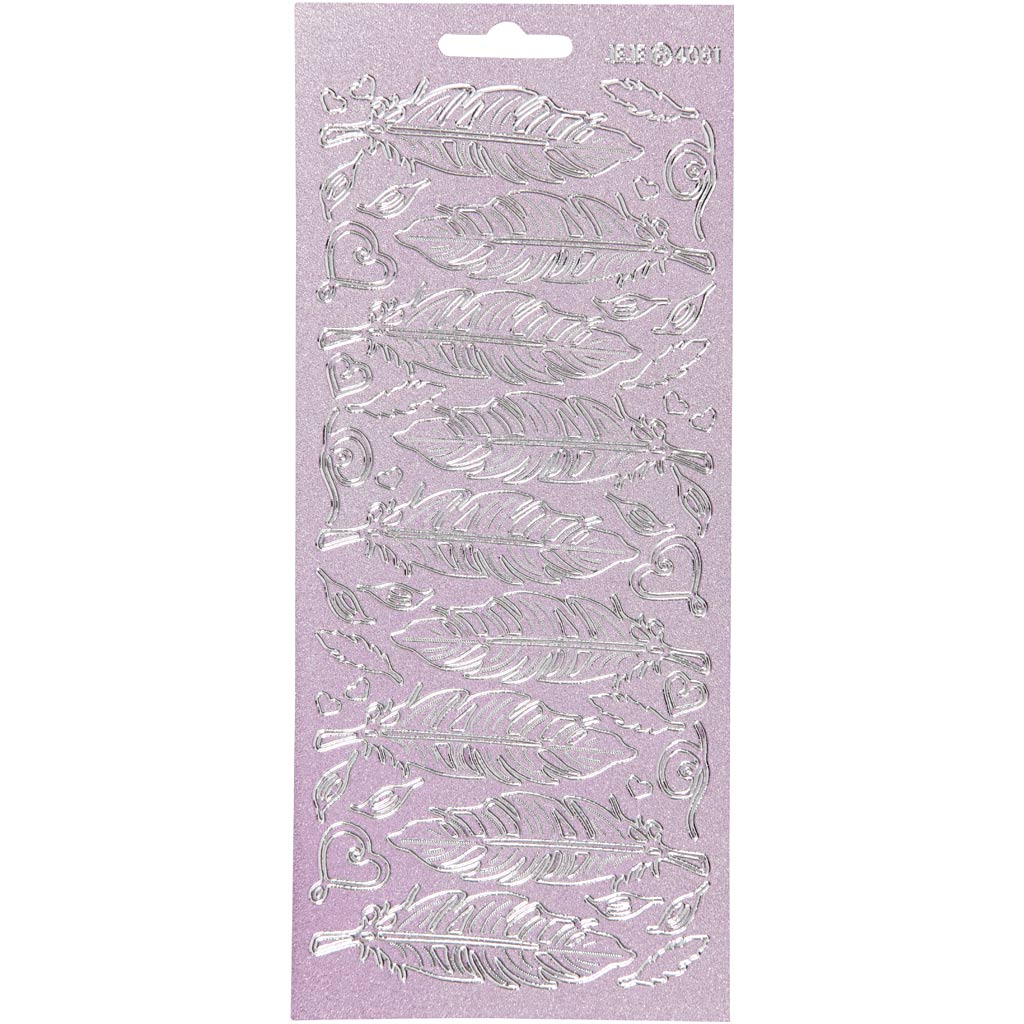 Stickers, veren, vel 10x23 cm, zilver, 1 vel