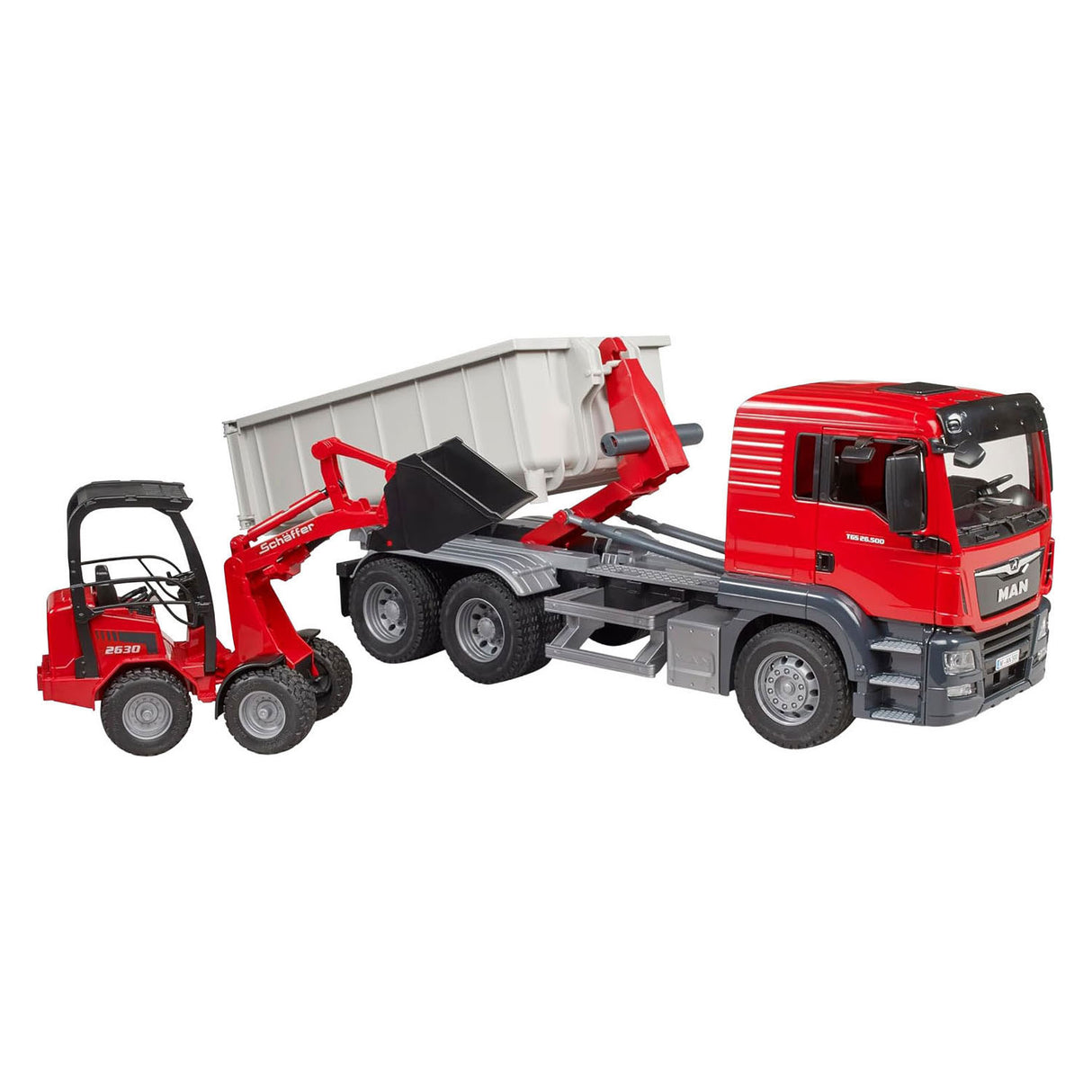 Bruder , miniatuurauto van de man tgs vrachtwagen met container, rood