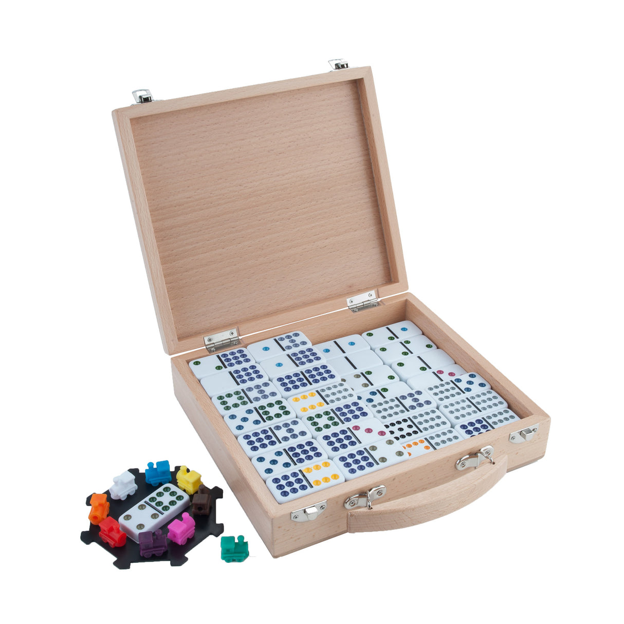 Domino mexican train in houten koffer