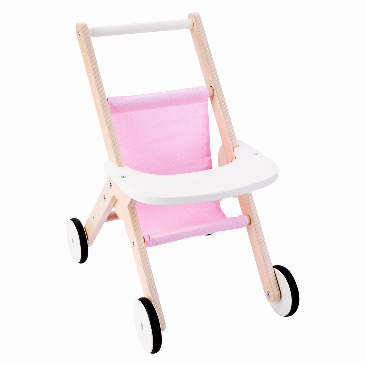 Houten poppenwandelwagen roze