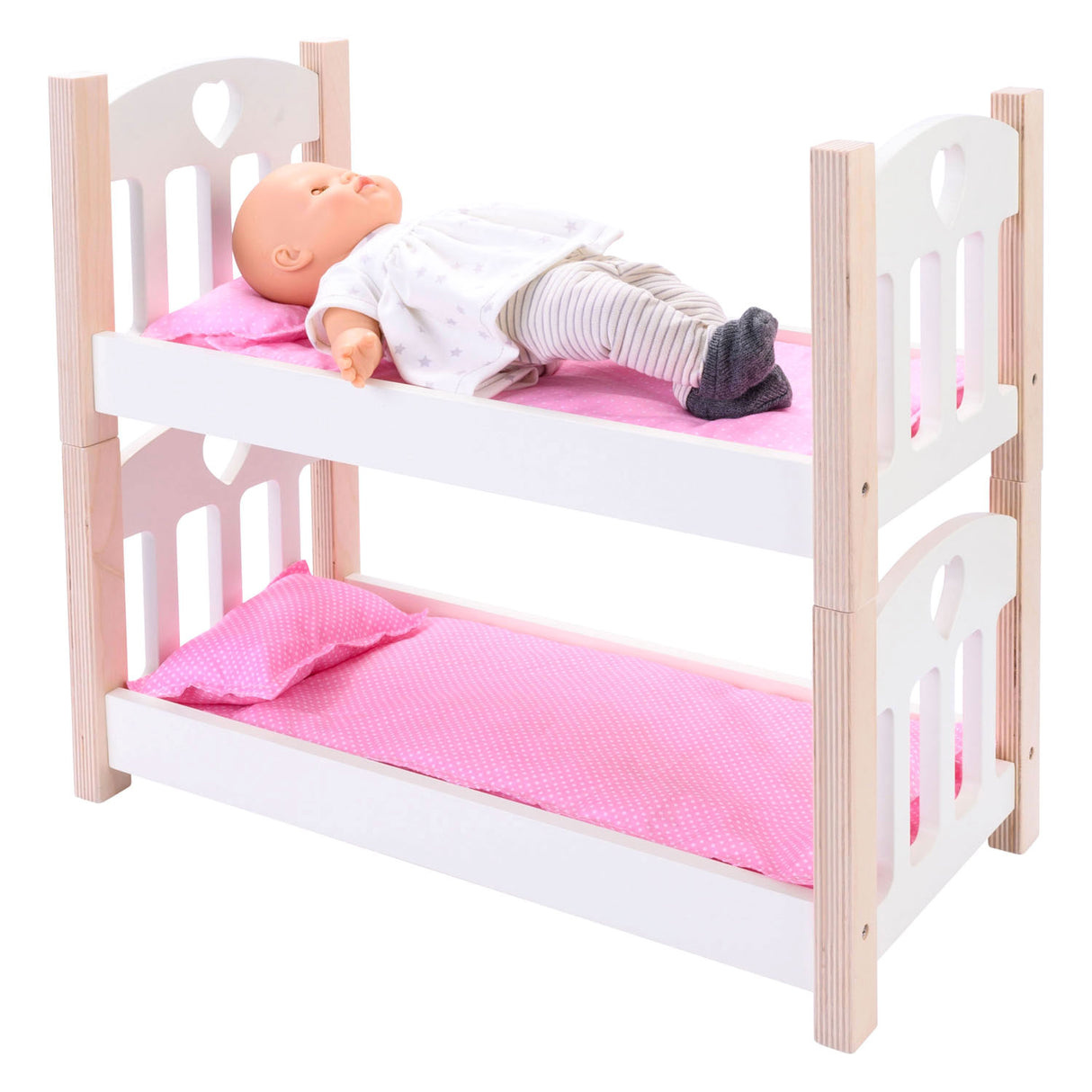 Poppen stapelbed roze wit