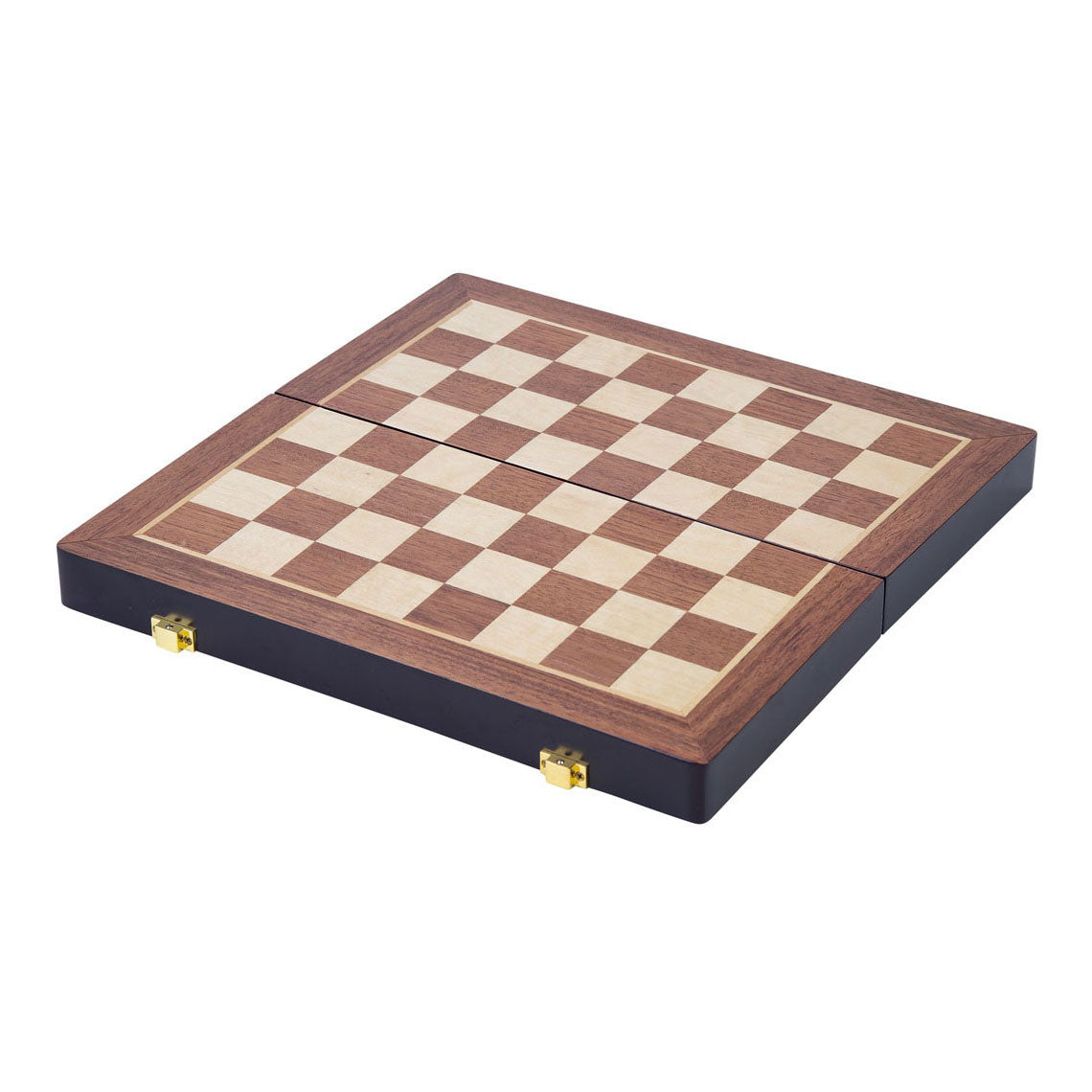 Engelhart schaakspel deluxe inklapbaar – houten schaakset van essenhout – luxe bruin schaakbord 38 x 38 x 5,8 cm – opklapbaar compact –