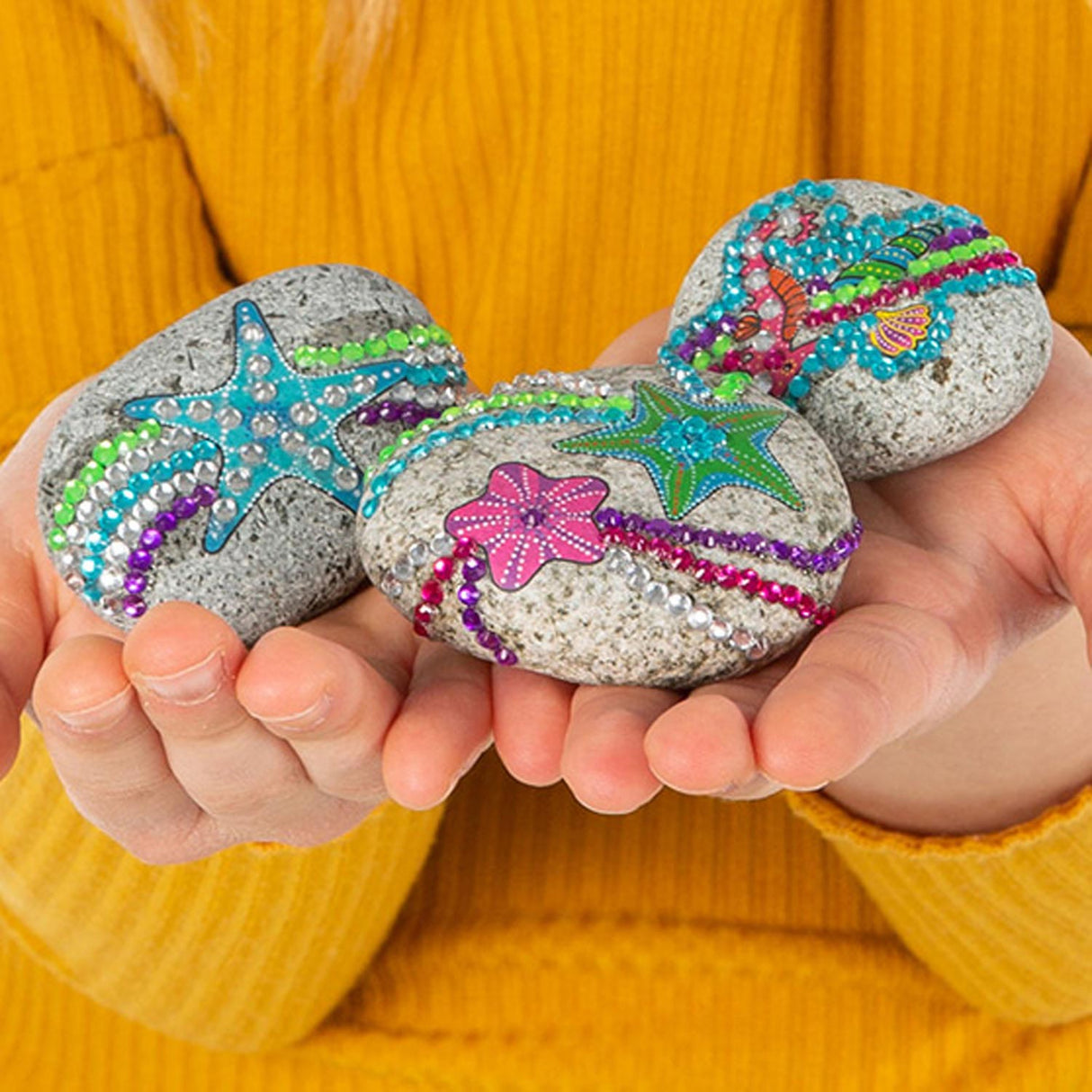 Totum knutselset stenen versieren met zeester incl. 350+ strass steentjes - rock starfish cadeautip creatief speelgoed meisjes en jongens vanaf 5 jaar knutselen