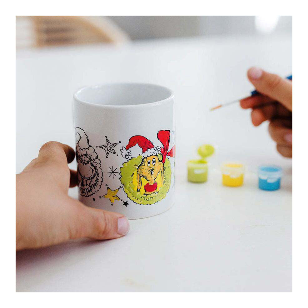 Totum the grinch - inkleur mok beker beschilderen - knutselset incl. 5 kleuren verf en penseeltje - creatief speelgoed jongens meisjes cadeautip
