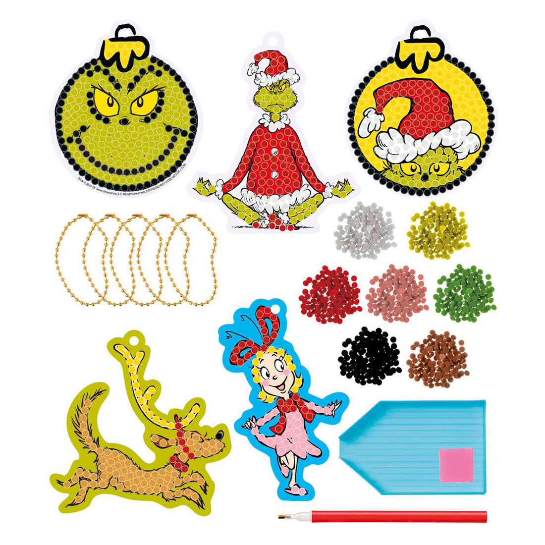 Totum the grinch - 5 diamond painting hangers maken - speelgoed jongens en meisjes vanaf 5 jaar - knutselset home deco cadeau tip