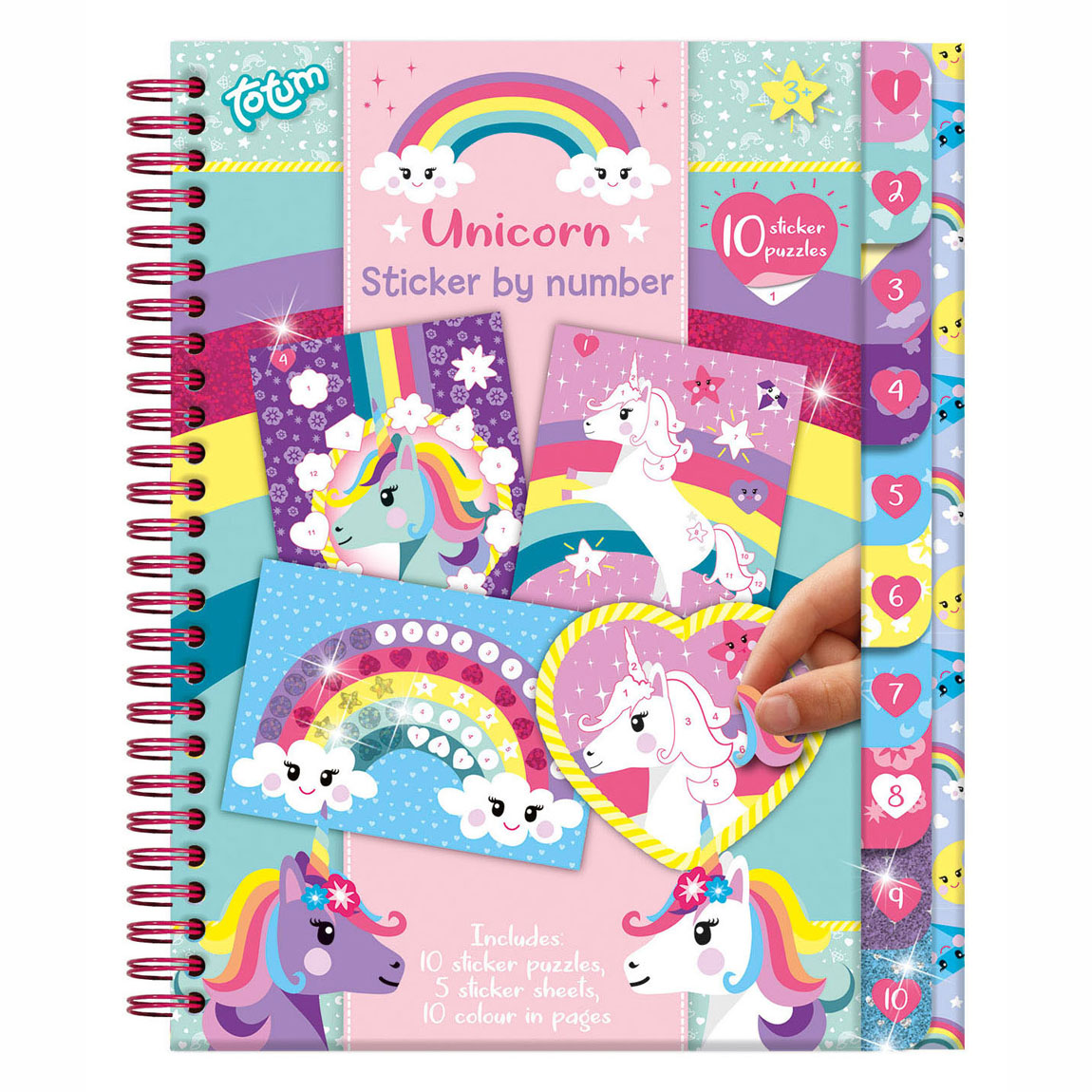 Totum unicorn sticker puzzel doeboek a5 - vakantieboek stickeren op nummer incl. kleurplaten - speelgoed meisjes vanaf 3 jaar