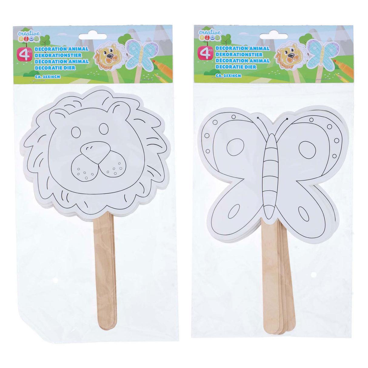 Decoratie maskers met houten handvat, 4st.