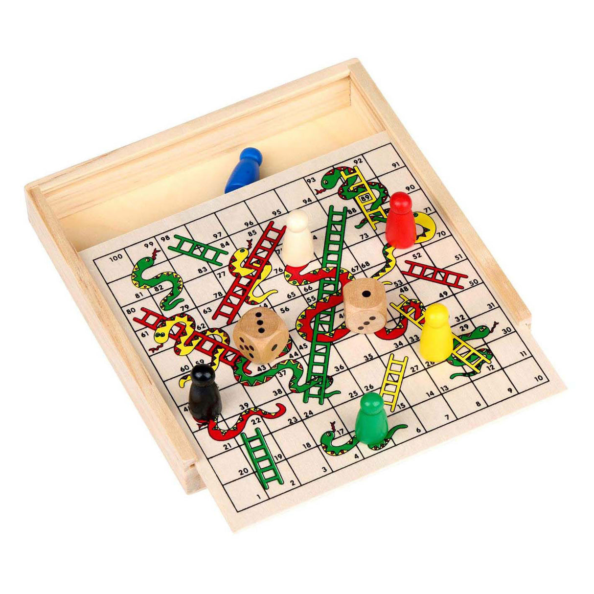 Houten slangen en ladders spel
