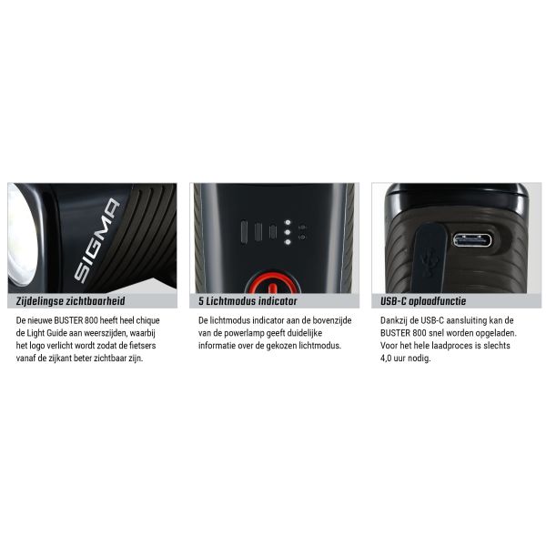 Sigma koplamp Buster 800 LED schroefhouder -Li-ion accu USB