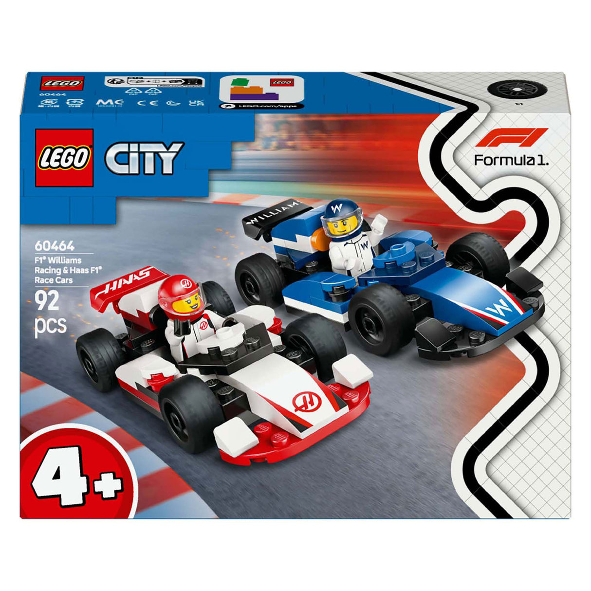 Lego city f1 williams racing en haas f1 racewagens - 60464