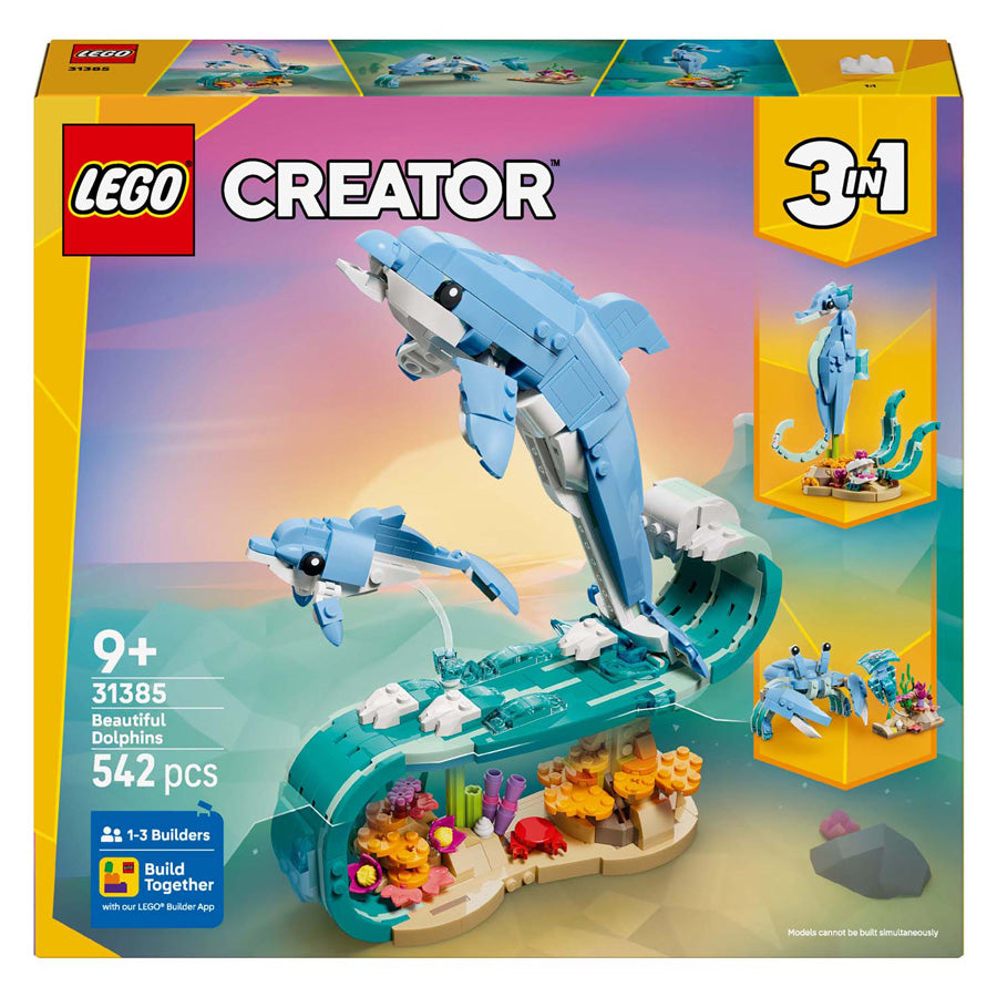 Lego ® creator 3in1 zeedieren: prachtige dolfijnen - bouw om tot een zeepaardje of krab - 31385